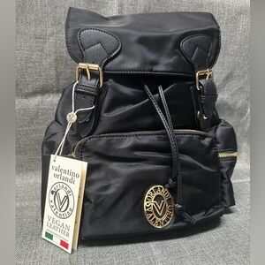 Valentino Orlandi Black Vegan Leather Backpack with Gold Accents. NWT.